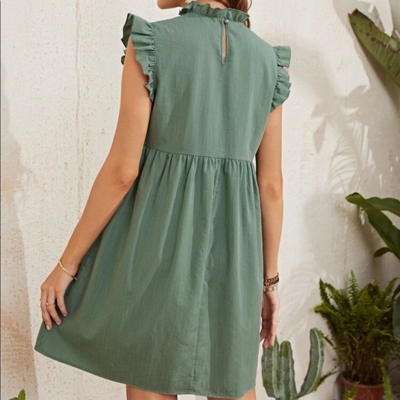 SHEIN Maternity Frill Mock Neck Ruffle Armhole Smock Dress SZ M - Picture 2 of 2